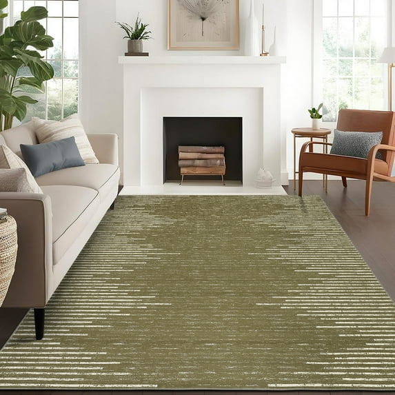 Hasoo Washable Bedroom Rug Geometric Striped Area Rug Soft Non Slip Low Pile Stain Resistant Carpet, Camel 9' x 12'