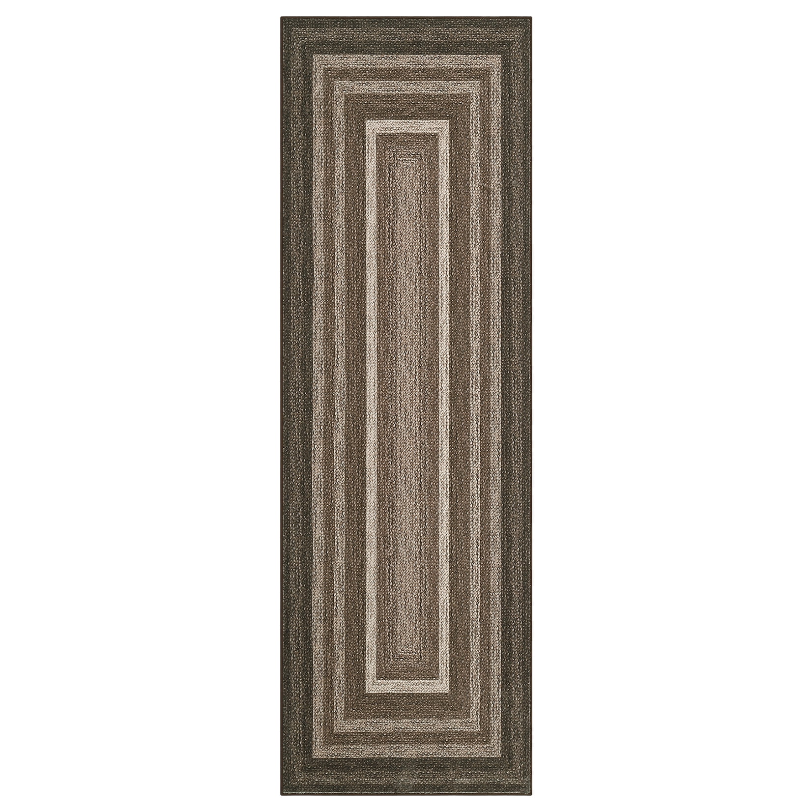 HOMERRY Washable Bordered Runner Rug for Hallway 2' x 6' Non-Slip Modern Braided Print Accent Indoor Carpet, Brown