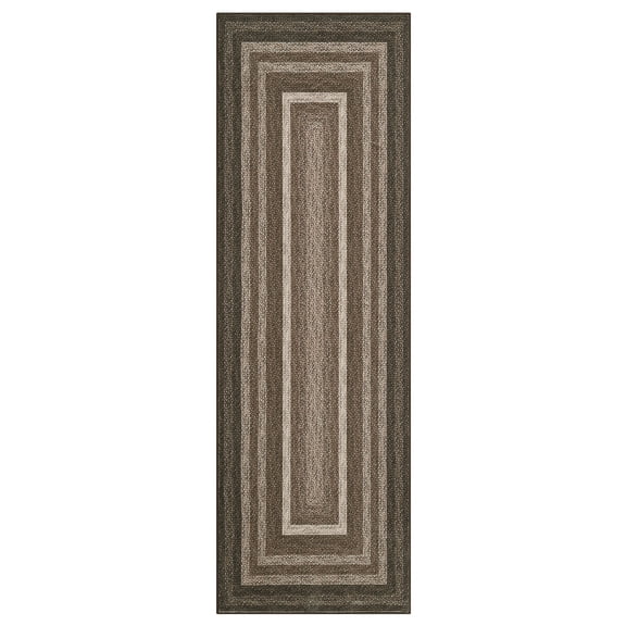 HOMERRY Washable Bordered Runner Rug for Hallway 2' x 6' Non-Slip Modern Braided Print Accent Indoor Carpet, Brown