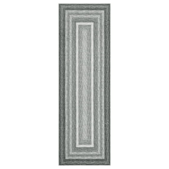 HOMERRY Washable Bordered Runner Rug for Hallway 2' x 6' Non-Slip Modern Braided Print Accent Indoor Carpet, Gray