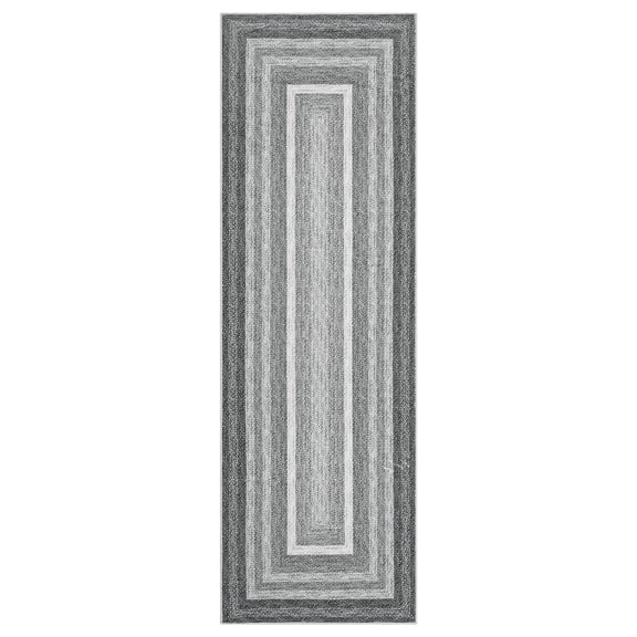 HOMERRY Washable Bordered Runner Rug for Hallway 2' x 6' Non-Slip Modern Braided Print Accent Indoor Carpet, Gray