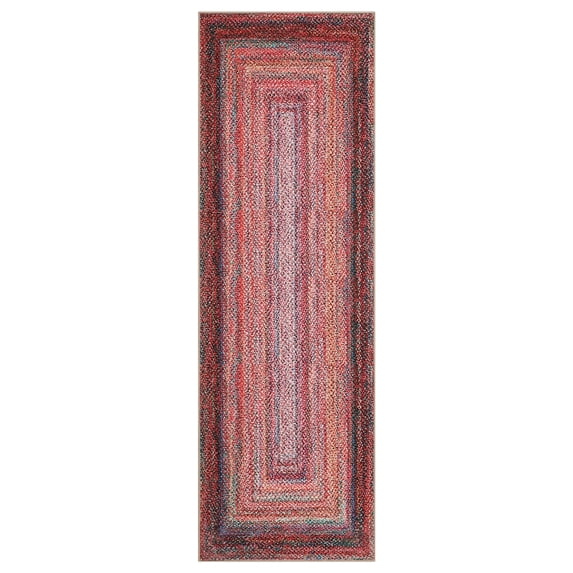 HOMERRY Washable Bordered Runner Rug for Hallway 2' x 6' Non-Slip Modern Braided Print Accent Indoor Carpet, Pink
