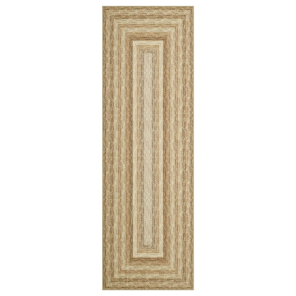 HOMERRY Washable Bordered Runner Rug for Hallway 2' x 6' Non-Slip Modern Braided Print Accent Indoor Carpet, Yellow