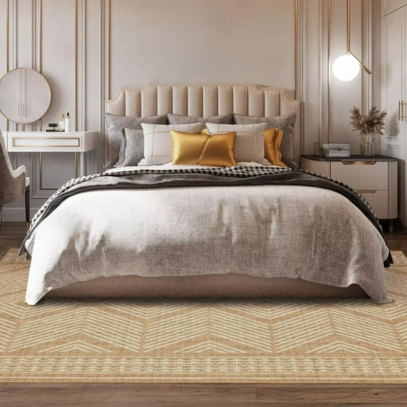 Hasoo Washable Geometric Area Rug 9x12 Rug for Bedroom Farmhouse Boho Indoor Carpet Home Decor, Natural