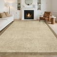thumbnail image 1 of Hasoo Washable Geometric Border Living Room Area Rug 5x7 Modern Solid Non-Slip Soft Low Pile Indoor Camel Neutral Carpet, 1 of 6