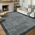 thumbnail image 1 of Hasoo Washable Geometric Border Living Room Area Rug 9x12 Large Modern Solid Non-Slip Soft Foldable Indoor Gray Neutral Carpet, 1 of 6