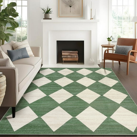Hasoo Washable Indoor Rugs 5x7 Geometric Rugs for Living Room Modern Trellis Carpet for Bedroom, Green