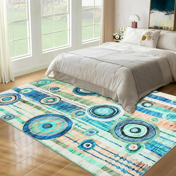 Hasoo Washable Large 10' x 13' Abstract Area Rug for Living Room Soft Indoor Carpet, Blue/Green