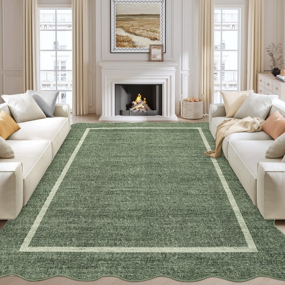 Hasoo Washable Large 10' x 13' Area Rug for Living Room Modern Indoor Scalloped Carpet Non-shedding, Green