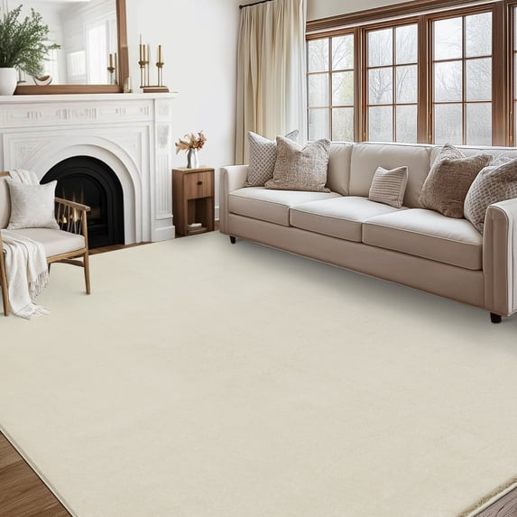 Hasoo Washable Large Plush Shaggy Accent Rug for Living Room 10' x 13' Rug Indoor Modern Solid Carpet, Beige