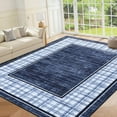 thumbnail image 1 of HOMERRY Washable Large Rug for Living Room 8' x 10' Plaid Print Modern Bordered Soft Non-Slip Indoor Carpet, Blue, 1 of 5