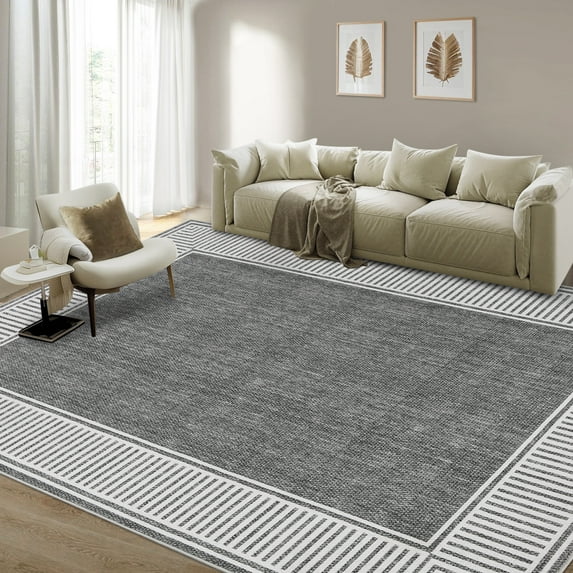 HOMERRY Washable Large Rug for Living Room 9' x 12' Geometric Print Modern Bordered Soft Non-Slip Indoor Carpet, Gray
