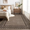 thumbnail image 1 of Hasoo Washable Living Room Area Rug 10x13 Large Modern Checkered Bordered Soft Non Slip Indoor Brown Carpet, 1 of 5