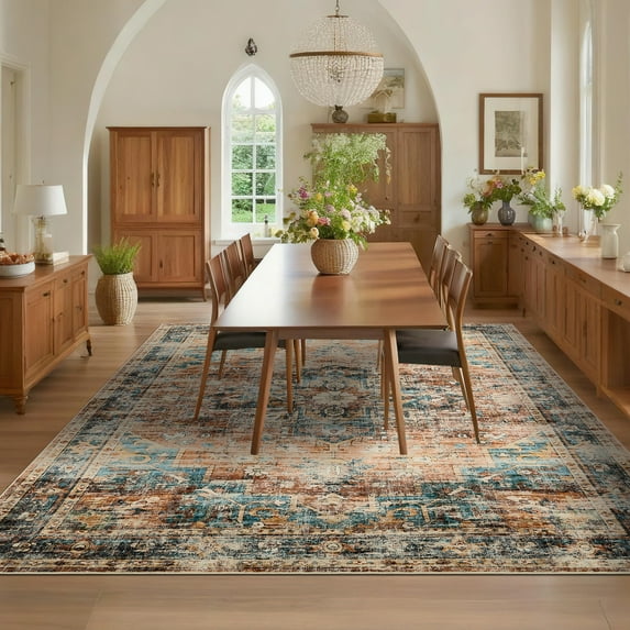 Hasoo Washable Living Room Area Rug 10x13 Large Modern Floral Non-Slip Soft Non Slip Indoor Green/Brown Carpet