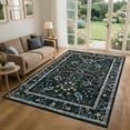 thumbnail image 1 of Hasoo Washable Living Room Area Rug 10x13 Large Modern Floral Soft Non Slip Indoor Black Carpet, 1 of 5