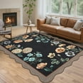 thumbnail image 1 of Hasoo Washable Living Room Area Rug 10x13 Large Modern Scalloped Floral Soft Non Slip Indoor Black Carpet, 1 of 5
