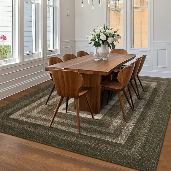 Hasoo Washable Living Room Area Rug 5x7 Modern Braided Printed Neutral Non-Slip Soft Low Pile Indoor Brown Carpet