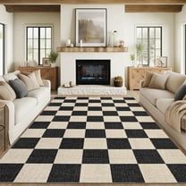 Hasoo Washable Living Room Area Rug 5x7 Modern Checkered Non-Slip Soft Low Pile Indoor Black/Brown Carpet