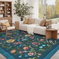 thumbnail image 1 of Hasoo Washable Living Room Area Rug 5x7 Modern Floral Non-Slip Soft Low Pile Indoor Blue Carpet, 1 of 5