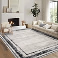 thumbnail image 1 of Hasoo Washable Living Room Area Rug 5x7 Modern Geometric Bordered Non-Slip Soft Low Pile Indoor Beige Carpet, 1 of 5