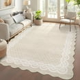 thumbnail image 1 of Hasoo Washable Living Room Area Rug 5x7 Modern Scalloped Border Non-Slip Soft Low Pile Indoor Beige Carpet, 1 of 5