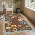 thumbnail image 1 of Hasoo Washable Living Room Area Rug 5x7 Modern Scalloped Floral Non-Slip Soft Low Pile Indoor Brown Carpet, 1 of 5