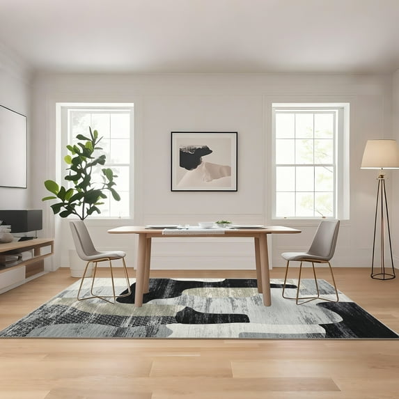 Hasoo Washable Living Room Area Rug 8x10 Large Modern Abstract Non-Slip Soft Low Pile Indoor Gray Carpet