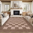 thumbnail image 1 of Hasoo Washable Living Room Area Rug 8x10 Large Modern Scalloped Checkered Soft Stain Resistant Indoor Brown/Pink Carpet, 1 of 5