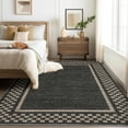 thumbnail image 1 of Hasoo Washable Living Room Area Rug 9x12 Large Modern Checkered Bordered Non-Slip Soft Foldable Indoor Black Carpet, 1 of 5