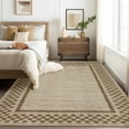 thumbnail image 1 of Hasoo Washable Living Room Area Rug 9x12 Large Modern Checkered Bordered Non-Slip Soft Foldable Indoor Taupe Carpet, 1 of 5