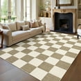 thumbnail image 1 of Hasoo Washable Living Room Area Rug 9x12 Large Modern Checkered Non-Slip Soft Foldable Indoor Camel Carpet, 1 of 5