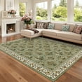 thumbnail image 1 of Hasoo Washable Living Room Area Rug 9x12 Large Modern Geometric Floral Non-Slip Soft Foldable Indoor Green Carpet, 1 of 5