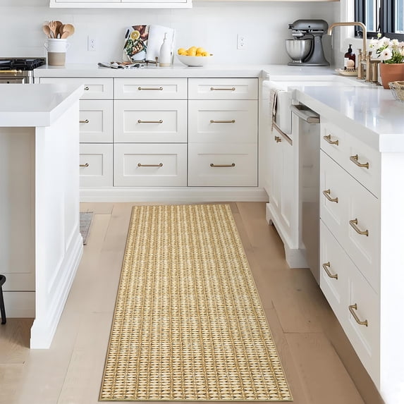 Hasoo Washable Modern Rugs Solid Imitation Braided Print Non Slip Indoor Carpet 2' x 6' Runner for Hallway, Yellow