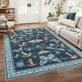 thumbnail image 1 of Hasoo Washable Office 9' x 12' Indoor Carpet Polyester Blue Stain-Resistant Insect Floral Area Rug for Room Decor, 1 of 5