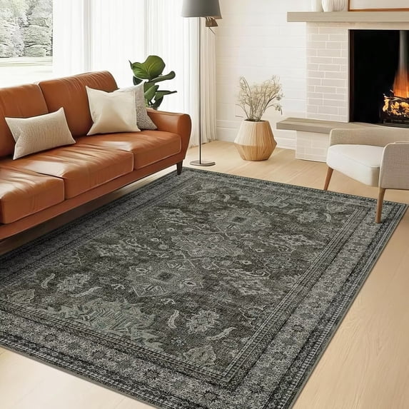 Hasoo Washable Rug 10' x 13' Rugs for Living Room Vintage Floral Farmhouse Indoor Non Slip Large Carpet for Bedroom, Green