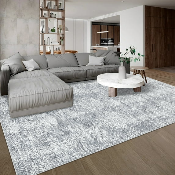 Hasoo Washable Rug 10' x 13' Rugs for Living Room Vintage Geometric Farmhouse Indoor Non Slip Large Carpet for Bedroom, Gray