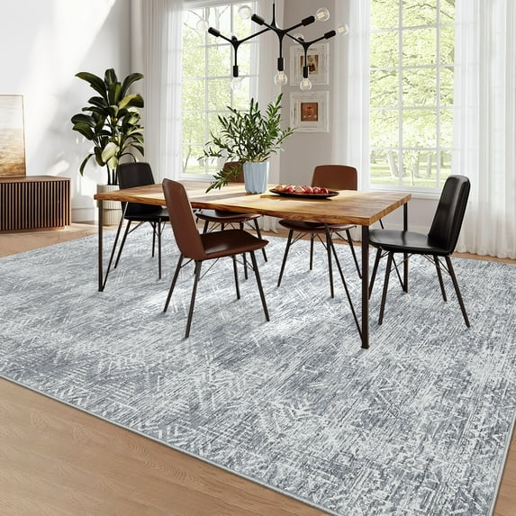 Hasoo Washable Rug 6' x 9' Rugs for Living Room Vintage Geometric Farmhouse Indoor Non Slip Large Carpet for Bedroom, Gray