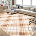 thumbnail image 1 of Hasoo Washable Rug 8' x 10' Geometric Area Rug Modern Area Rug for Bedroom Indoor Contemporary Gradual Plaid Print Anti-Slip Accent Rug, Brown, 1 of 6