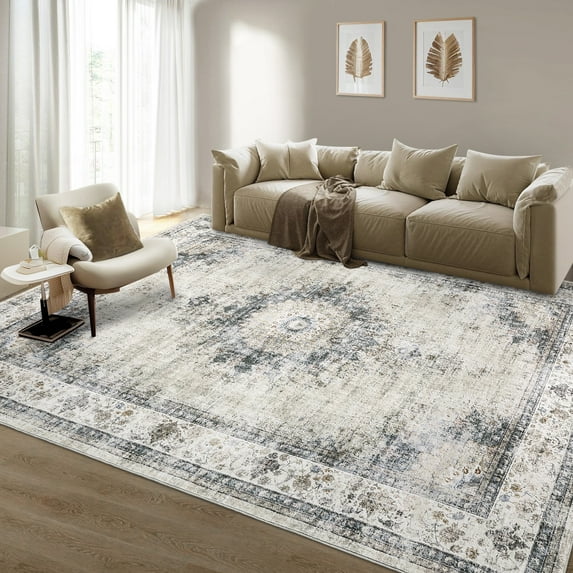Hasoo Washable Rug 8' x 10' Rugs for Living Room Vintage Floral Farmhouse Indoor Carpet for Bedroom, Light Green