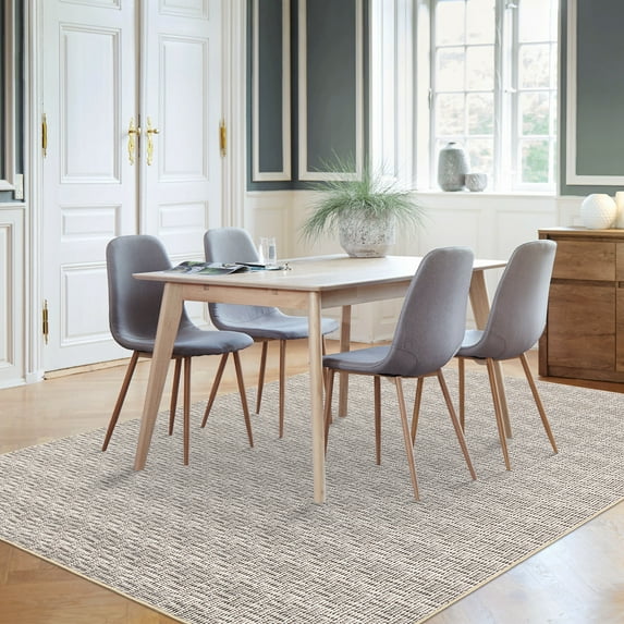 Hasoo Washable Rug Imitation Braided Print Area Rug Non Slip 8' x 10' Rug for Living Room Solid Printed Textured Rug Farmhouse Carpet for Bedroom Dining Room, Beige Gray