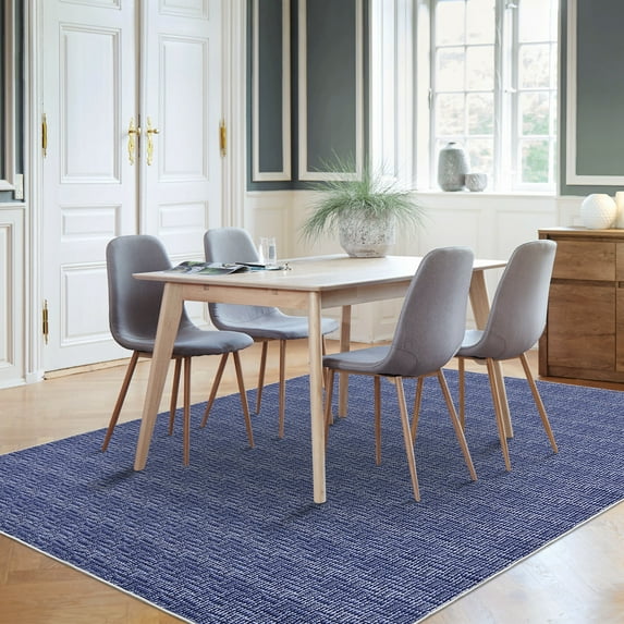 Hasoo Washable Rug Imitation Braided Print Area Rug Non Slip 8' x 10' Rug for Living Room Solid Printed Textured Rug Farmhouse Carpet for Bedroom Dining Room, Blue