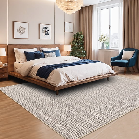 Hasoo Washable Rug Imitation Braided Print Area Rug Non Slip Large 10' x 13' Rug for Living Room Solid Printed Textured Rug Farmhouse Carpet for Bedroom Dining Room, Beige Gray