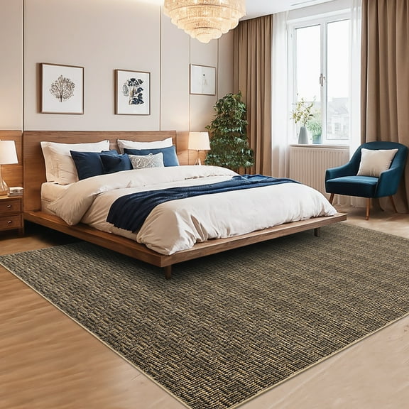Hasoo Washable Rug Imitation Braided Print Area Rug Non Slip Large 10' x 13' Rug for Living Room Solid Printed Textured Rug Farmhouse Carpet for Bedroom Dining Room, Brown
