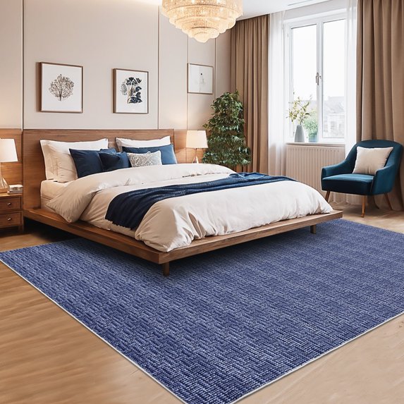 Hasoo Washable Rug Imitation Braided Print Area Rug Non Slip Large 10' x 13' Rug for Living Room Solid Printed Textured Rug Farmhouse Carpet for Bedroom Dining Room, Blue
