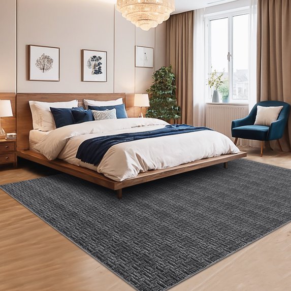 Hasoo Washable Rug Imitation Braided Print Area Rug Non Slip Large 9' x 12' Rug for Living Room Solid Printed Textured Rug Farmhouse Carpet for Bedroom Dining Room, Black