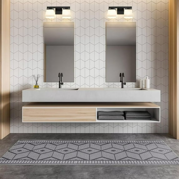 Hasoo Washable Runner Rugs Enterway Geometric Indoor Carpet 2' x 6' Runner for Hallway, Black