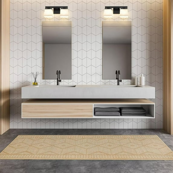 Hasoo Washable Runner Rugs Enterway Geometric Indoor Carpet 2' x 6' Runner for Hallway, Natural