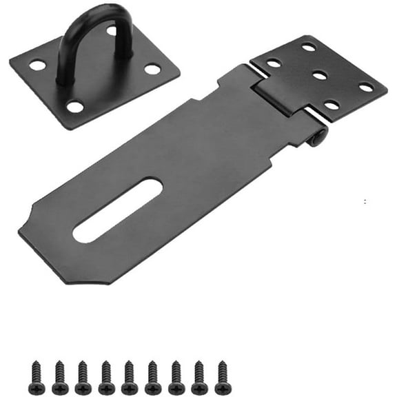 Hasp Lock,Door Hinge Lock Padlock,Black Clasp Latch Hinges Lock for Doors,SUS 304 Stainless Steel Brushed Nickel Chest Latches (Black, 4inch) Black
