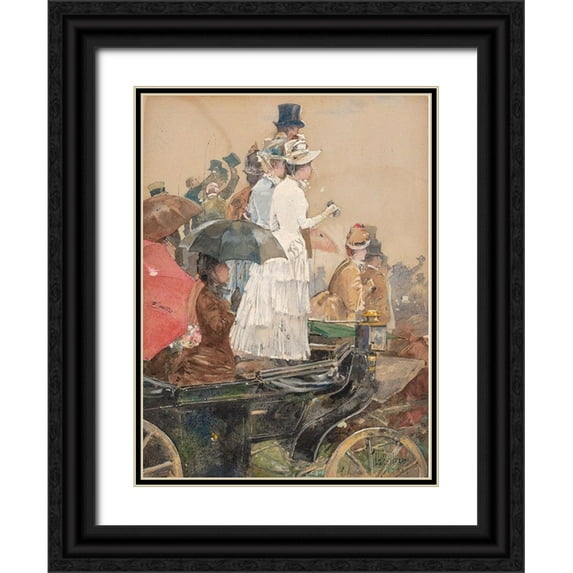 Hassam, Childe 11x14 Black Ornate Wood Framed with Double Matting Museum Art Print Titled - Spectators at the Grand Prix