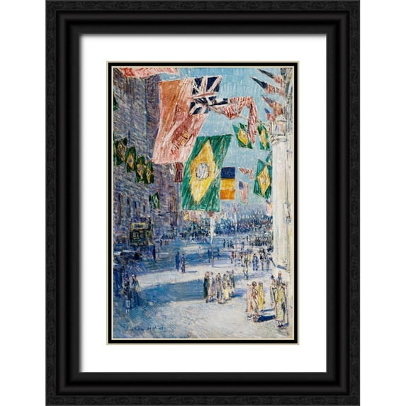 Hassam, Childe 17x24 Black Ornate Wood Framed with Double Matting Museum Art Print Titled - Avenue of the Allies-Brazil-Belgium